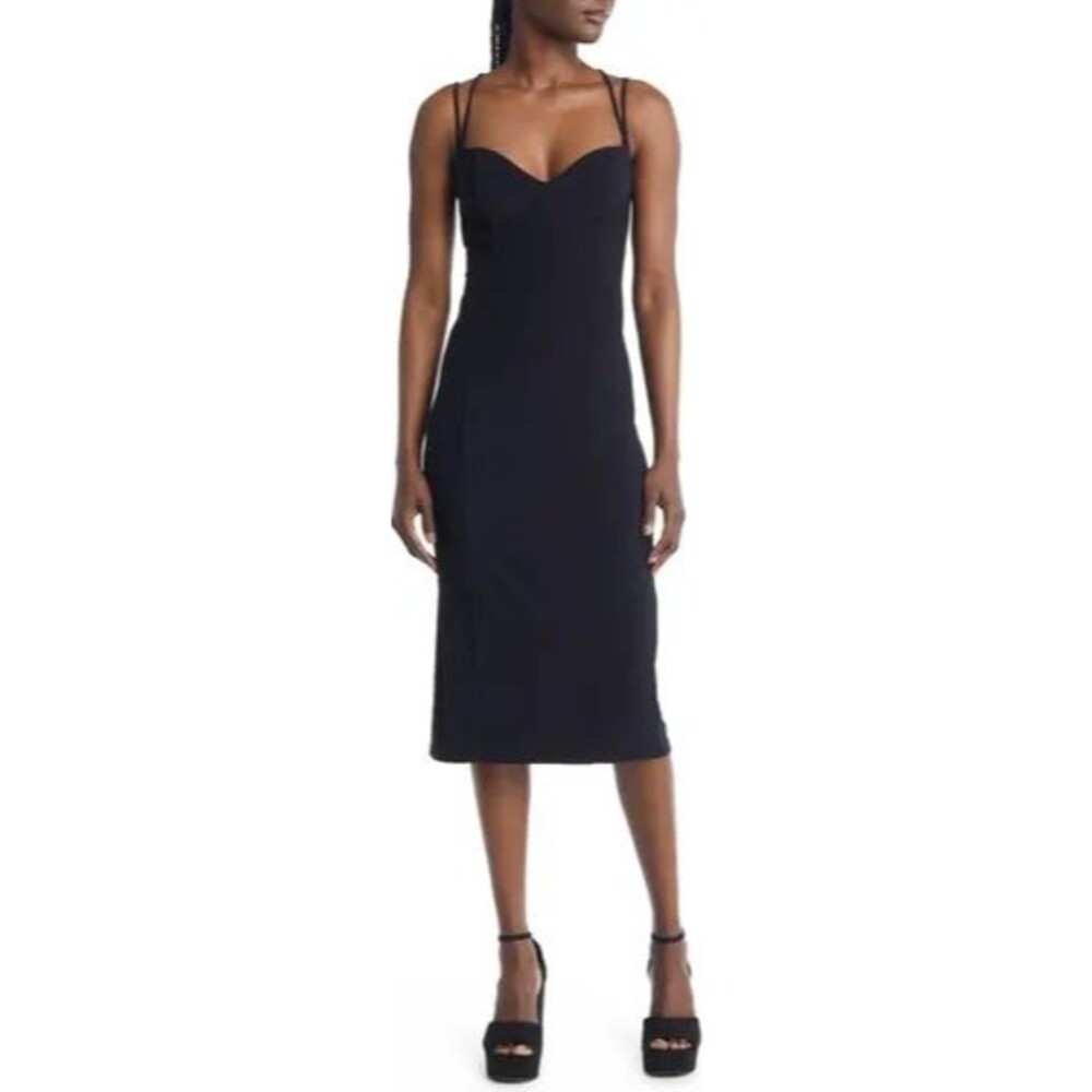 Open Edit Nordstrom Corset Detail Stretch Knit Sheath Dress XL Black NEW B18